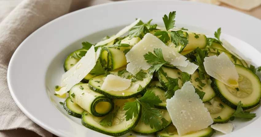 Salada de abobrinha com salsinha e lascas de parmesão