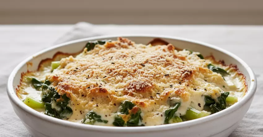 Acelga gratinada com molho caesar