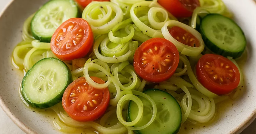 Alada crua de alho poró com pepino e tomate