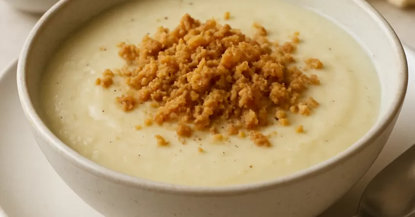 Sopa de couve-flor com farofinha de pão