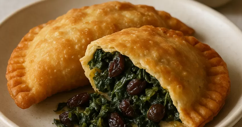 Pastel de escarola com uva passa