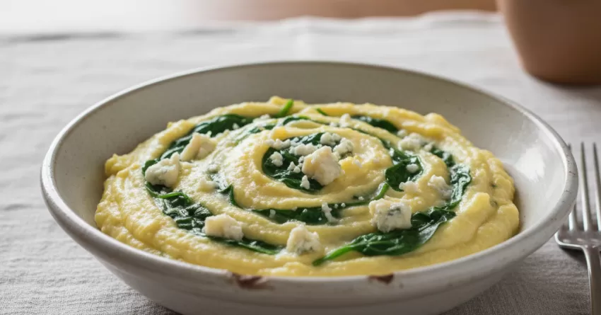 Polenta mole com espinafre e gorgonzola