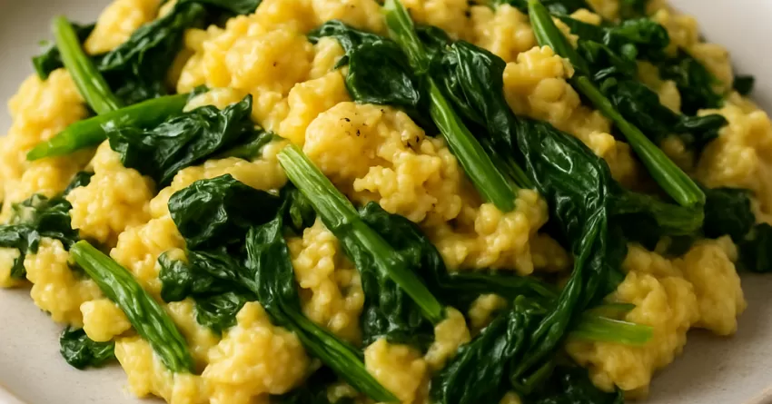 Ovo mexido com talos de espinafre