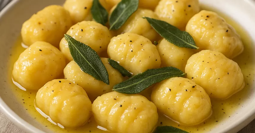 Nhoque de mandioquinha com molho de manteiga e sálvia