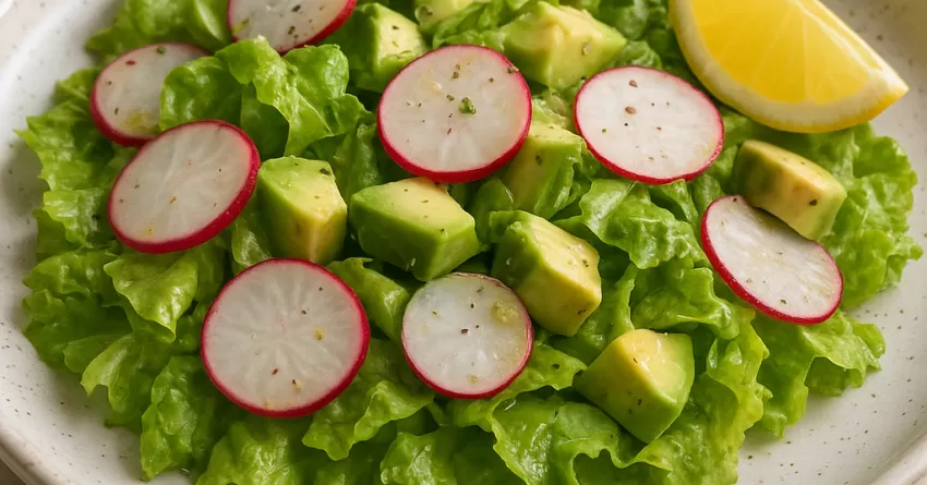 Salada de rabanete com avocado alface e molho de limão