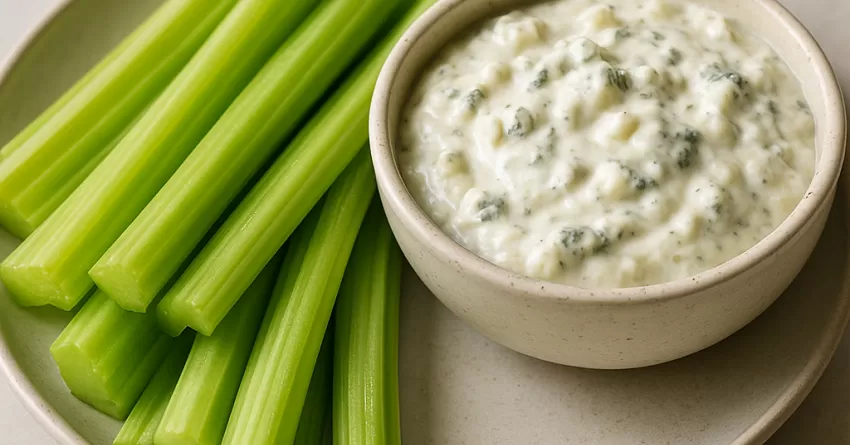 Crudités de salsão com dip de gorgonzola
