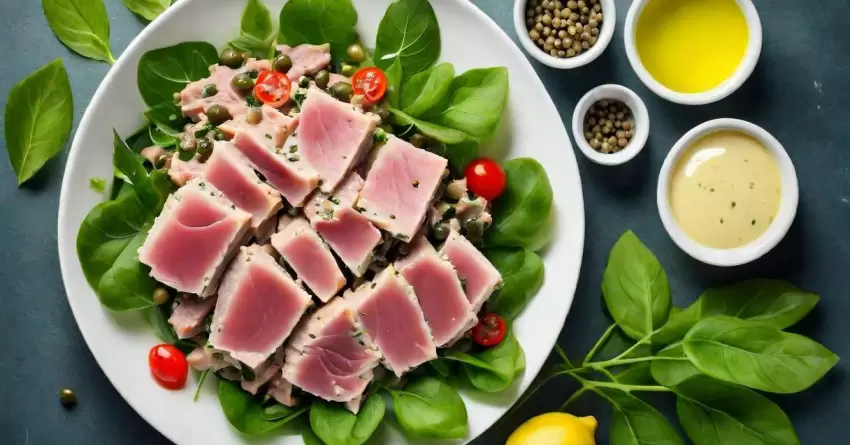 Salada de Atum com Folhas Verdes e Molho de Limão e Alcaparras