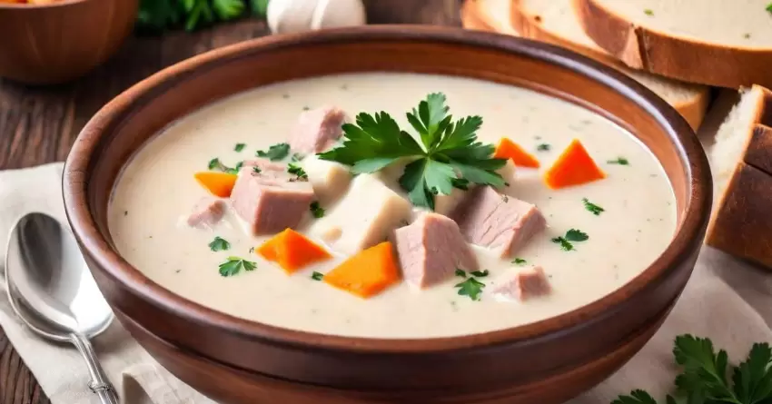 Caldo de mandioca cremoso com carne e legumes: receita reconfortante