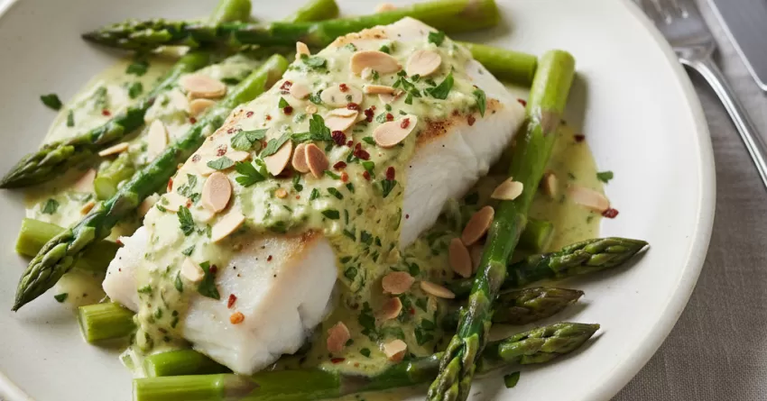 Molho de Peixe com Aspargos e Amêndoas