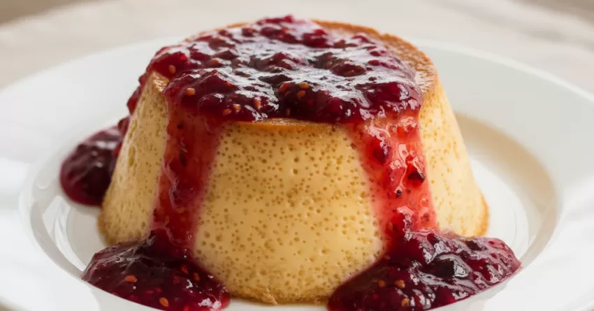 Pudim com calda de geleia