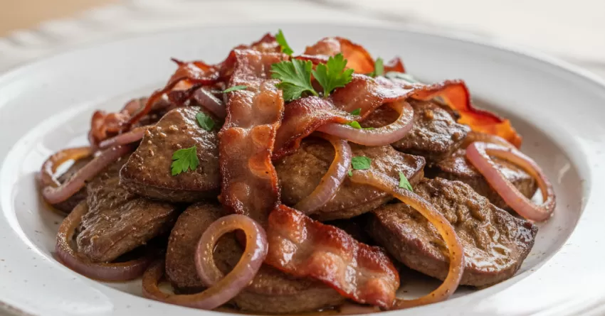 Fígado, bacon e cebola