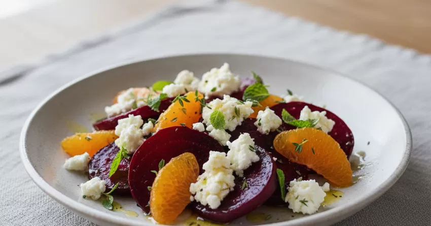 Beterraba com mexerica e queijo de cabra