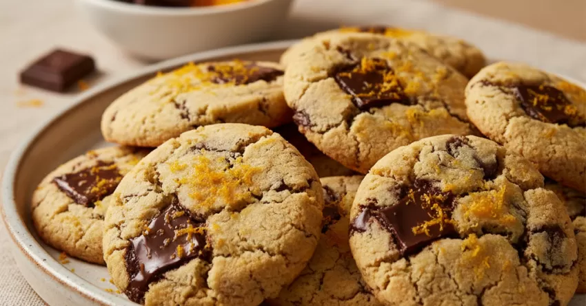 Biscoitos amanteigados com chocolate e raspas de laranja
