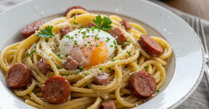 Carbonara com linguiça